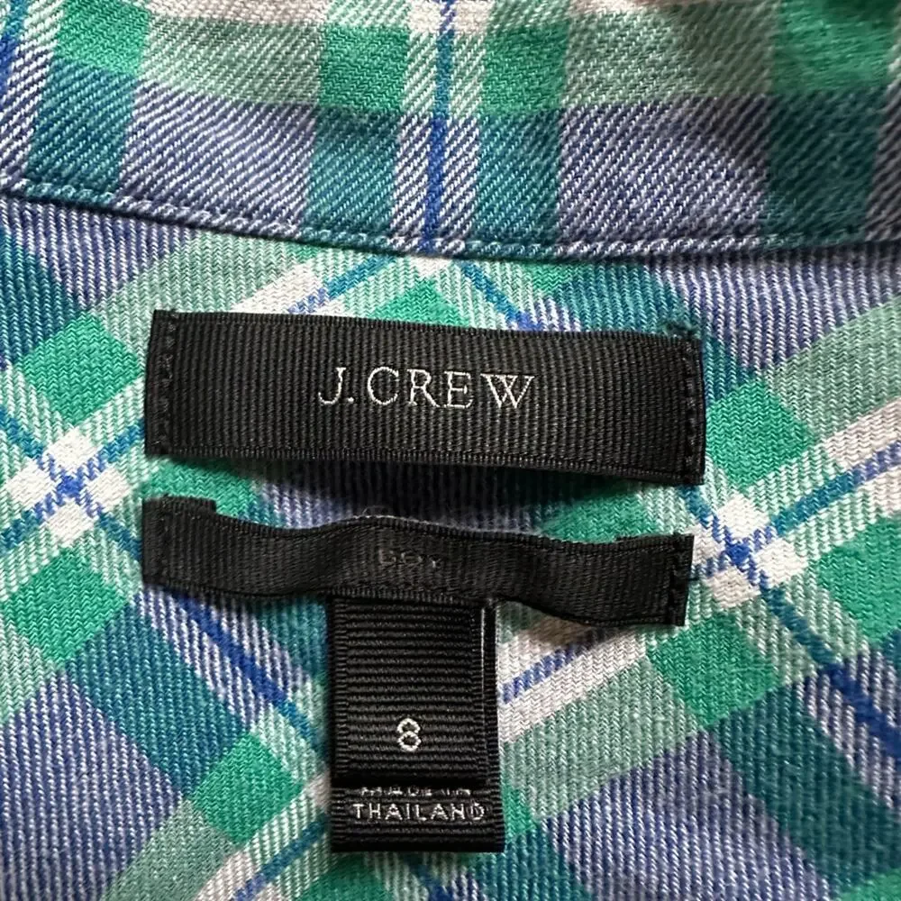 J. Crew Boy Shirt Green Blue Plaid Button Up Front Preppy Casual Western Farm